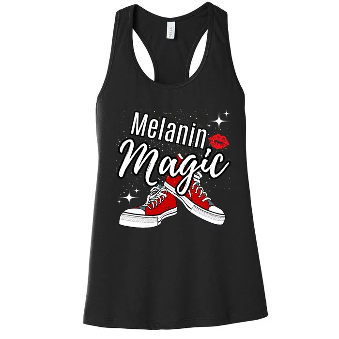 Melanin Magic Stars Lips Chucks Red Shoes Black Queen Women's Racerback Tank