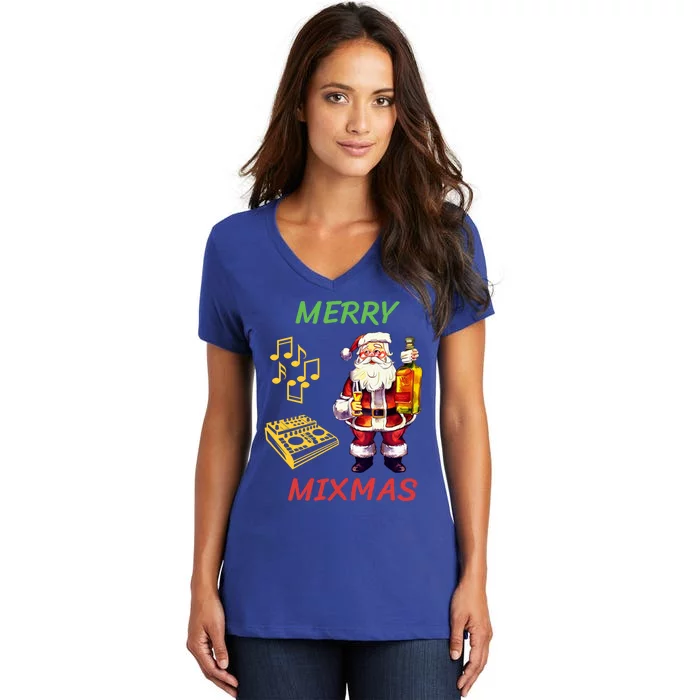 Merry Mixmas Santa Dj Christmas Holidays Xmas Music Lover Gift Women's V-Neck T-Shirt