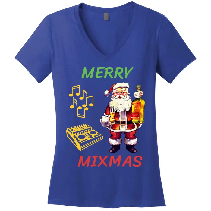 Merry Mixmas Santa Dj Christmas Holidays Xmas Music Lover Gift Women's V-Neck T-Shirt