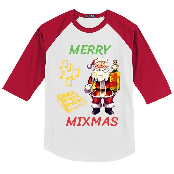 Merry Mixmas Santa Dj Christmas Holidays Xmas Music Lover Gift Kids Colorblock Raglan Jersey