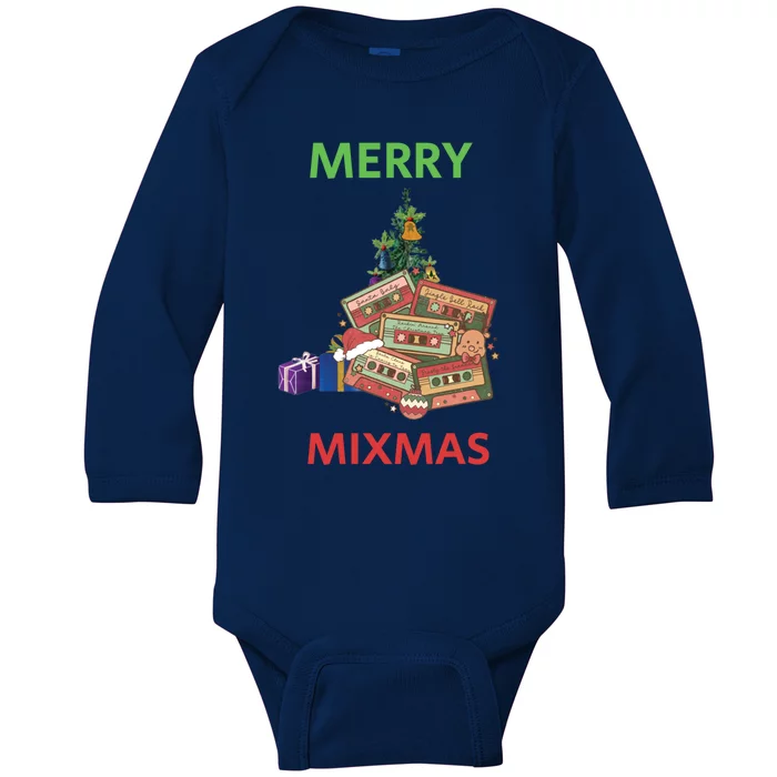 Merry Mixmas Santa Cassette Tape Christmas Xmas Music Lover Gift Baby Long Sleeve Bodysuit