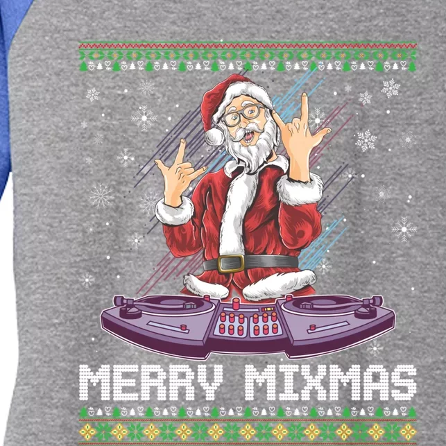 Merry Mixmas Santa Christmas Dj Turntable Music Producer Mix Cool Gift Women's Tri-Blend 3/4-Sleeve Raglan Shirt