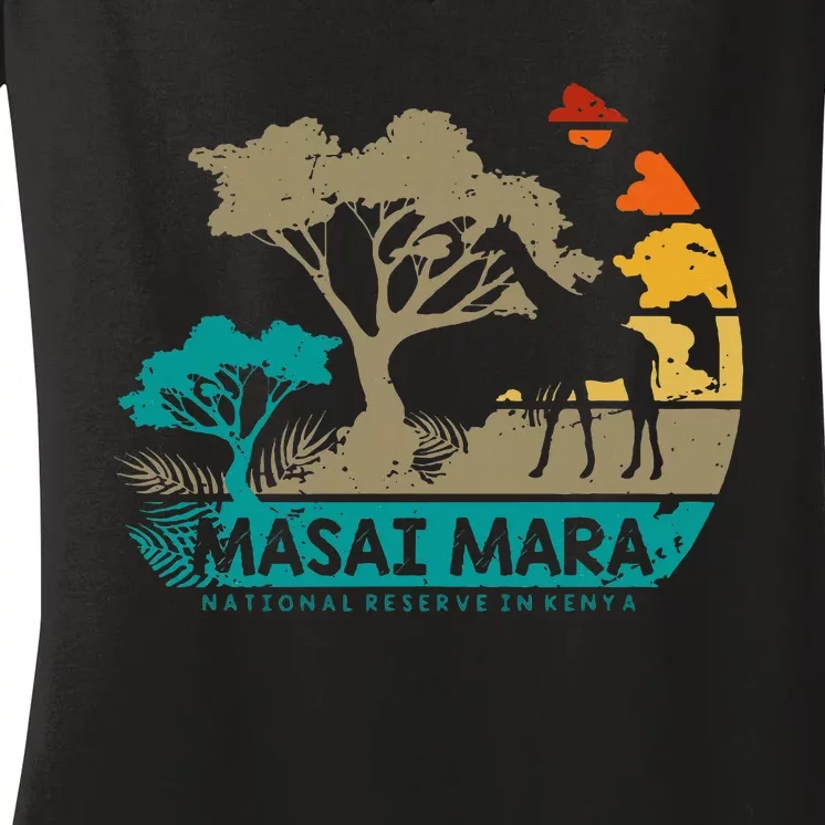 Masai Mara Safari National Reserve Kenya Serengeti Wildlife Women's V-Neck T-Shirt