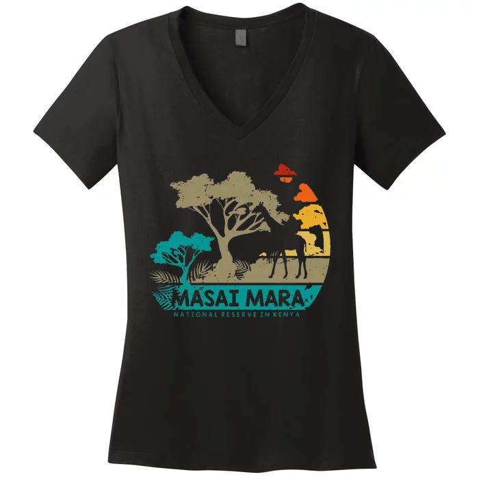 Masai Mara Safari National Reserve Kenya Serengeti Wildlife Women's V-Neck T-Shirt