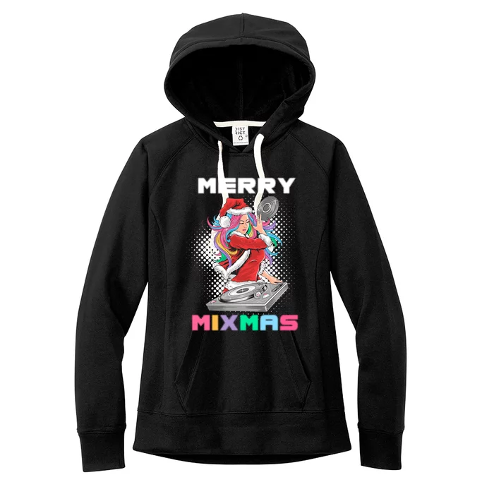 Merry Mixmas Santa Girl Dj Christmas Holidays Xmas Gift Tee Cool Gift Women's Fleece Hoodie