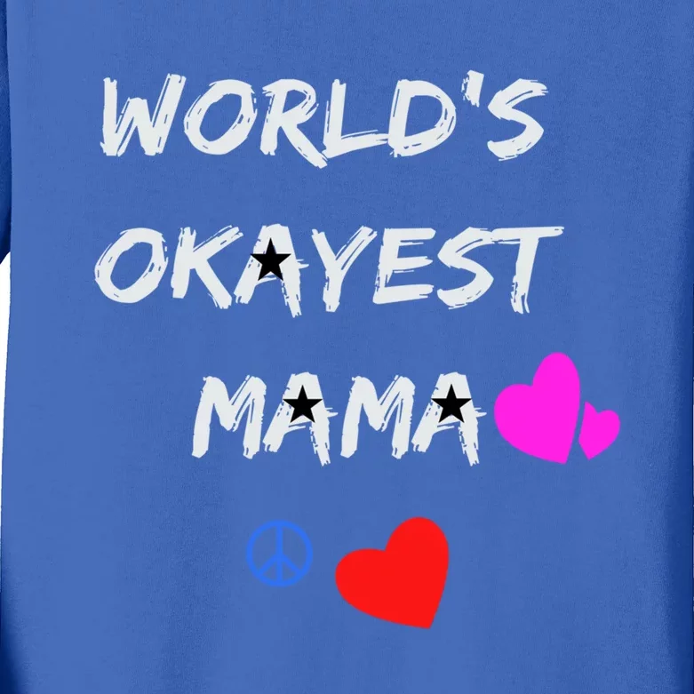 Military Mama Soldier Mama World's Okayest Mommy Rock Great Gift Kids Long Sleeve Shirt