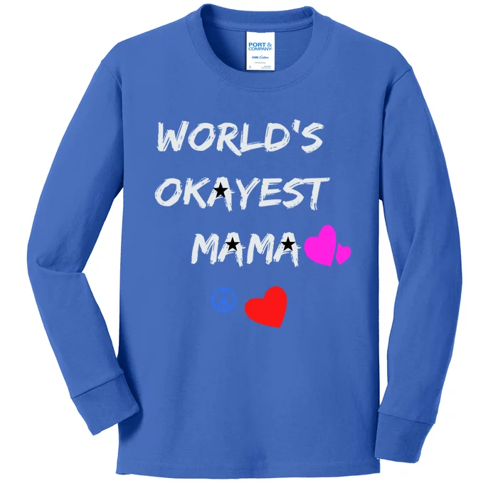 Military Mama Soldier Mama World's Okayest Mommy Rock Great Gift Kids Long Sleeve Shirt