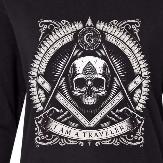 Master Mason Skull Square And Compass Freemason Masonic Womens Cotton Relaxed Long Sleeve T-Shirt