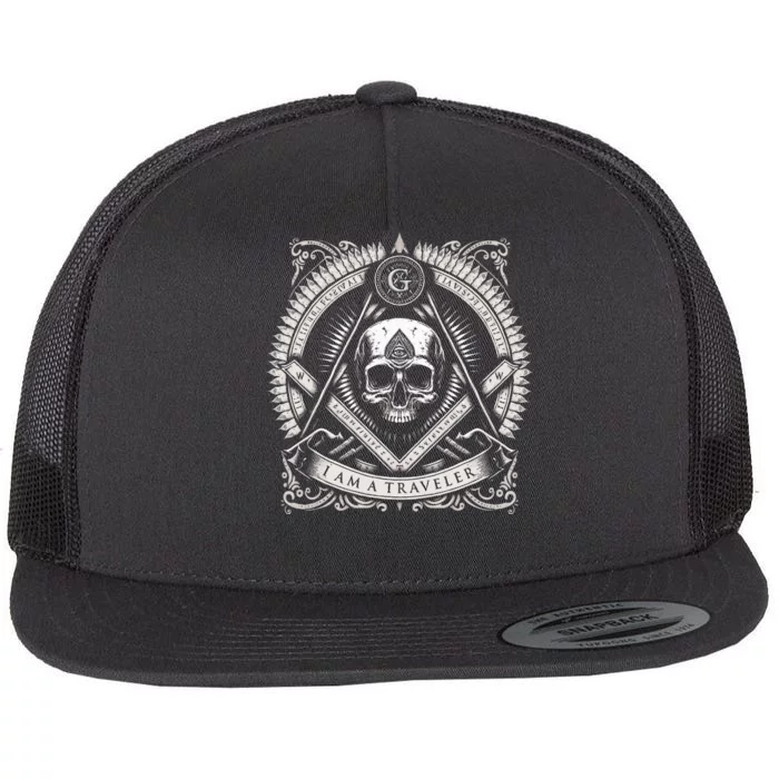 Master Mason Skull Square And Compass Freemason Masonic Flat Bill Trucker Hat