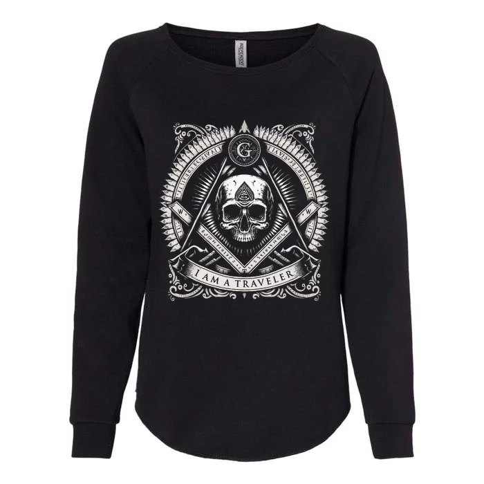 Master Mason Skull Square And Compass Freemason Masonic Womens California Wash Sweatshirt