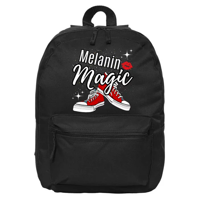 Melanin Magic Stars Lips Chucks Red Shoes Black Queen 16 in Basic Backpack