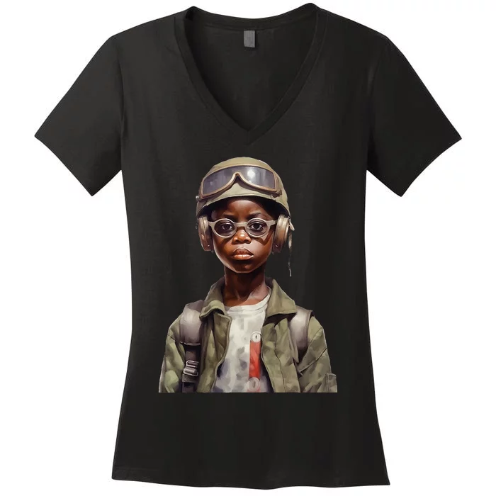 Military Minded Street Soldier Urban Warrior Black Women's V-Neck T-Shirt