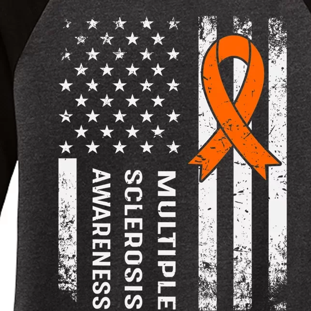 MS Multiple Sclerosis Awareness Orange Ribbon Women's Tri-Blend 3/4-Sleeve Raglan Shirt