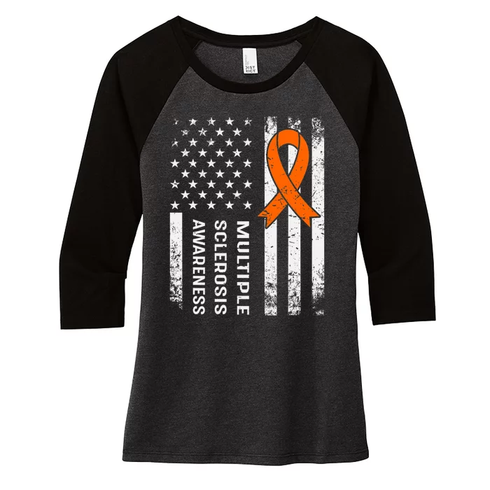 MS Multiple Sclerosis Awareness Orange Ribbon Women's Tri-Blend 3/4-Sleeve Raglan Shirt