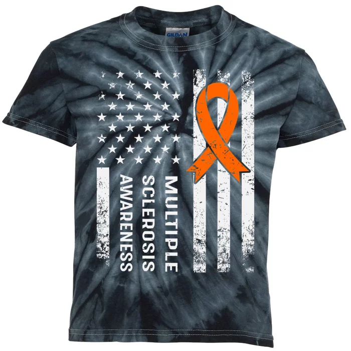 MS Multiple Sclerosis Awareness Orange Ribbon Kids Tie-Dye T-Shirt