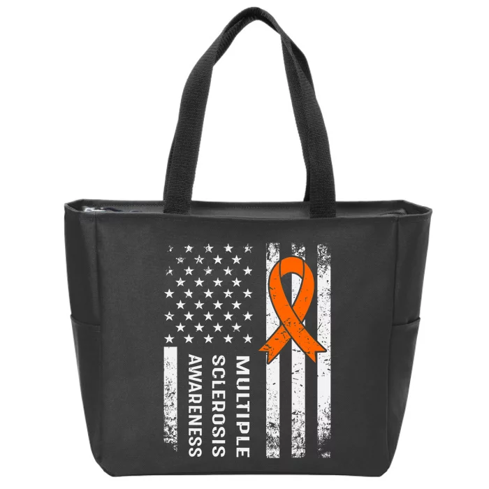 MS Multiple Sclerosis Awareness Orange Ribbon Zip Tote Bag