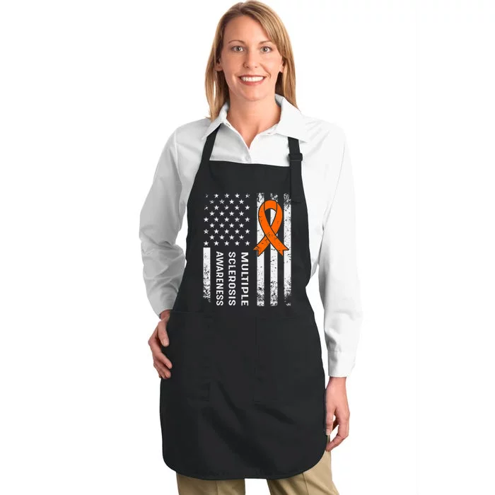 MS Multiple Sclerosis Awareness Orange Ribbon Full-Length Apron With Pocket