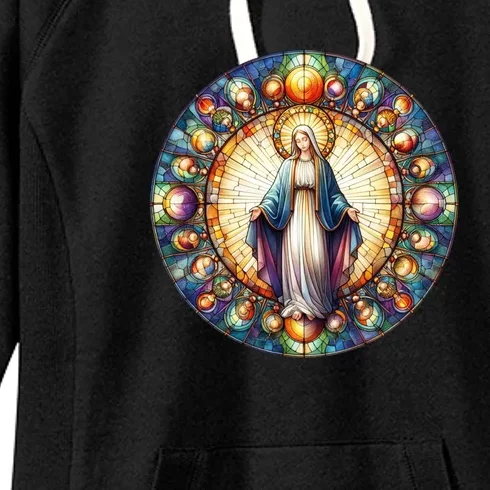 Mother Mary Stained Glass Collection: Mother Of God Jesus Christ Catholic Women's Fleece Hoodie