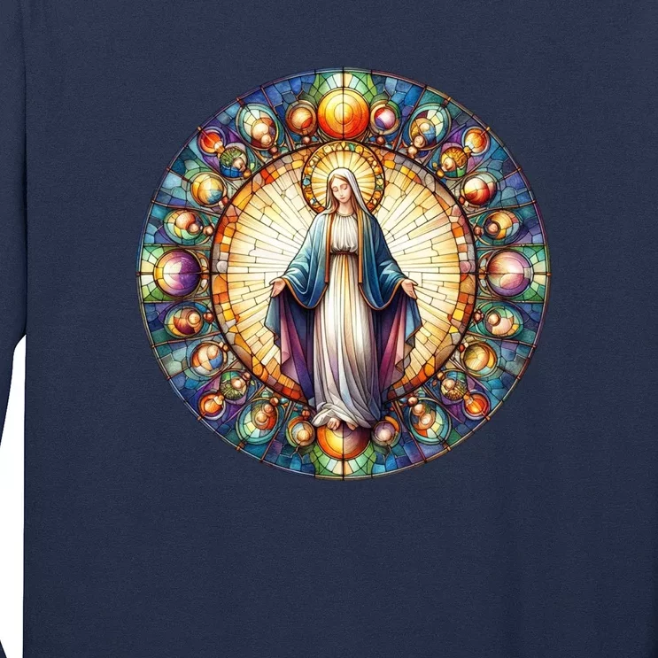 Mother Mary Stained Glass Collection: Mother Of God Jesus Christ Catholic Long Sleeve Shirt