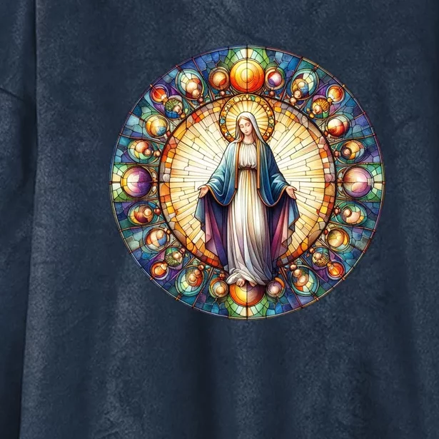 Mother Mary Stained Glass Collection: Mother Of God Jesus Christ Catholic Hooded Wearable Blanket