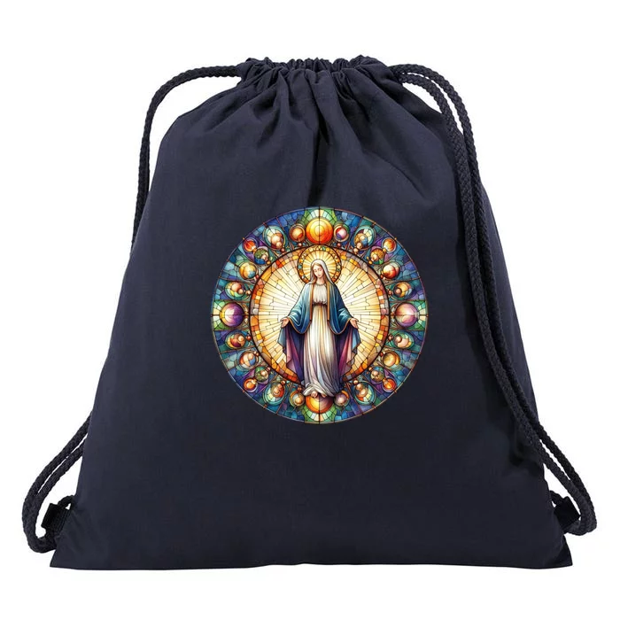 Mother Mary Stained Glass Collection: Mother Of God Jesus Christ Catholic Drawstring Bag