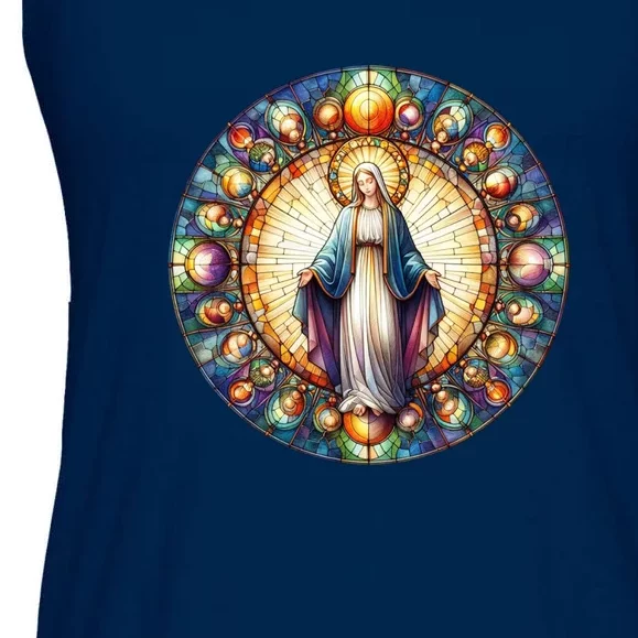 Mother Mary Stained Glass Collection: Mother Of God Jesus Christ Catholic Ladies Essential Flowy Tank