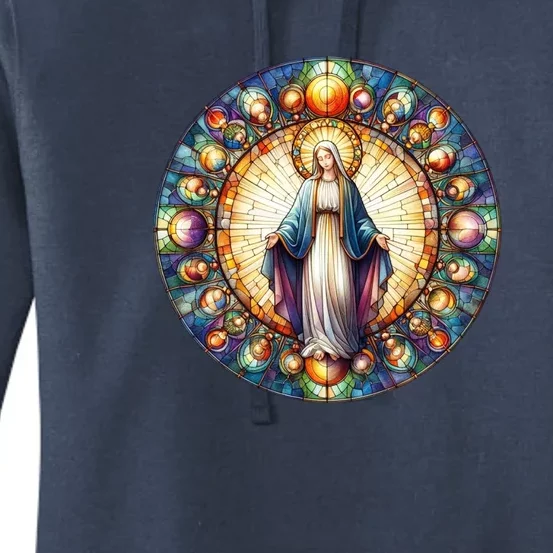 Mother Mary Stained Glass Collection: Mother Of God Jesus Christ Catholic Women's Pullover Hoodie