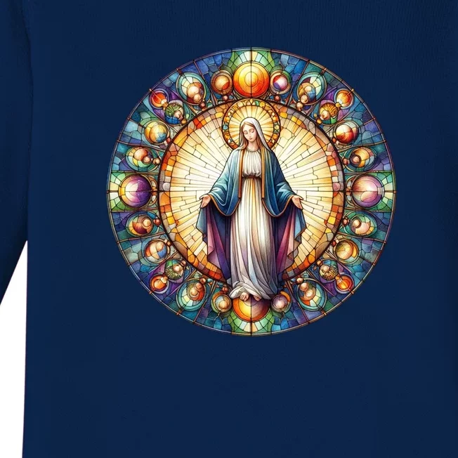 Mother Mary Stained Glass Collection: Mother Of God Jesus Christ Catholic Baby Long Sleeve Bodysuit