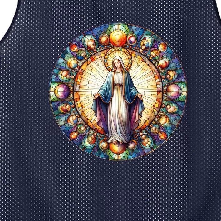 Mother Mary Stained Glass Collection: Mother Of God Jesus Christ Catholic Mesh Reversible Basketball Jersey Tank