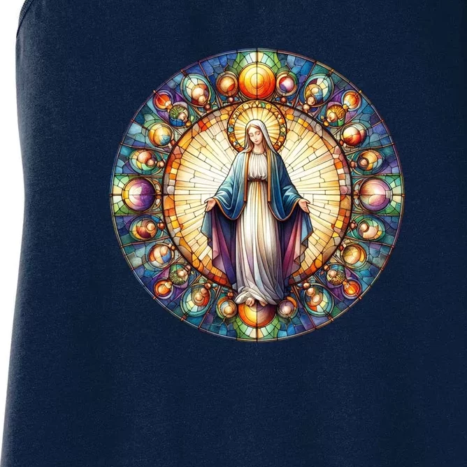 Mother Mary Stained Glass Collection: Mother Of God Jesus Christ Catholic Women's Racerback Tank