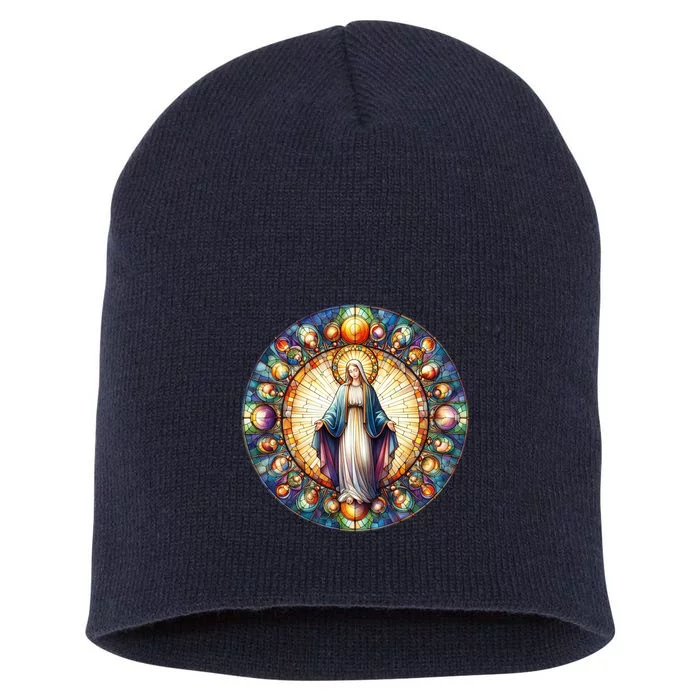 Mother Mary Stained Glass Collection: Mother Of God Jesus Christ Catholic Short Acrylic Beanie