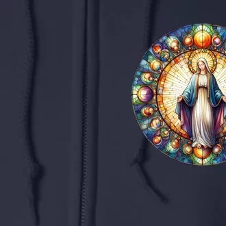 Mother Mary Stained Glass Collection: Mother Of God Jesus Christ Catholic Full Zip Hoodie