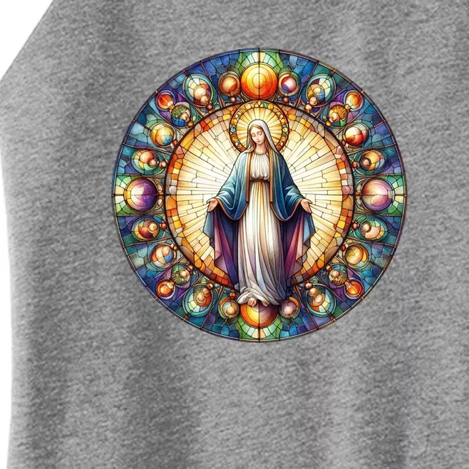 Mother Mary Stained Glass Collection: Mother Of God Jesus Christ Catholic Women’s Perfect Tri Rocker Tank