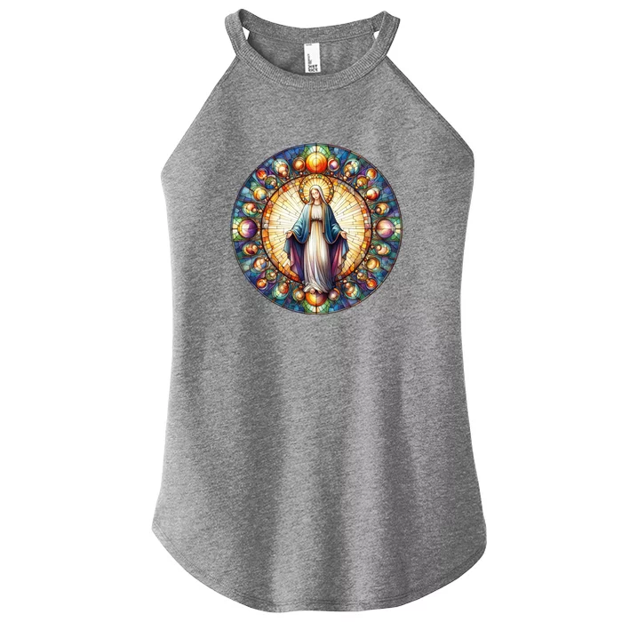 Mother Mary Stained Glass Collection: Mother Of God Jesus Christ Catholic Women’s Perfect Tri Rocker Tank