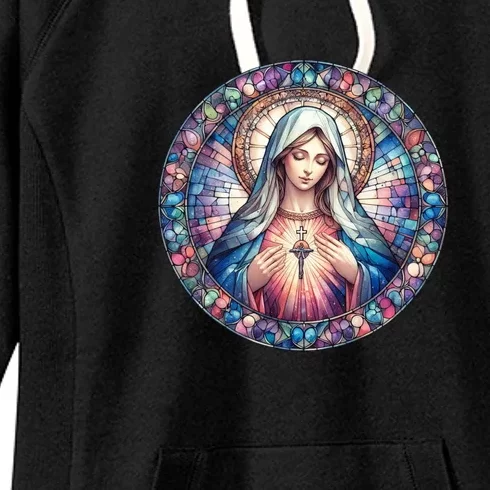 Mother Mary Stained Glass Collection: Heart God Jesus Christ Cross Catholic Women's Fleece Hoodie