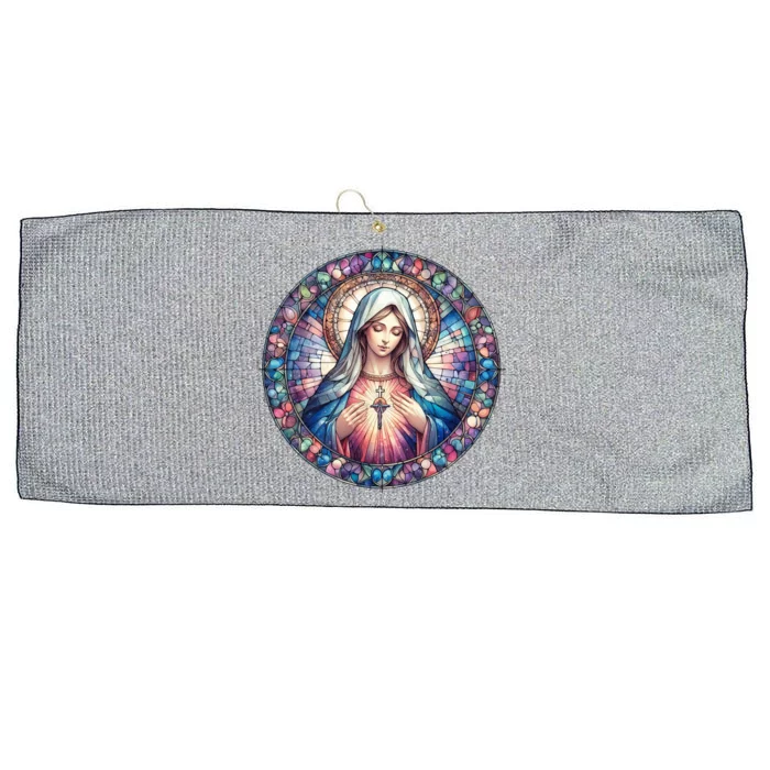 Mother Mary Stained Glass Collection: Heart God Jesus Christ Cross Catholic Large Microfiber Waffle Golf Towel