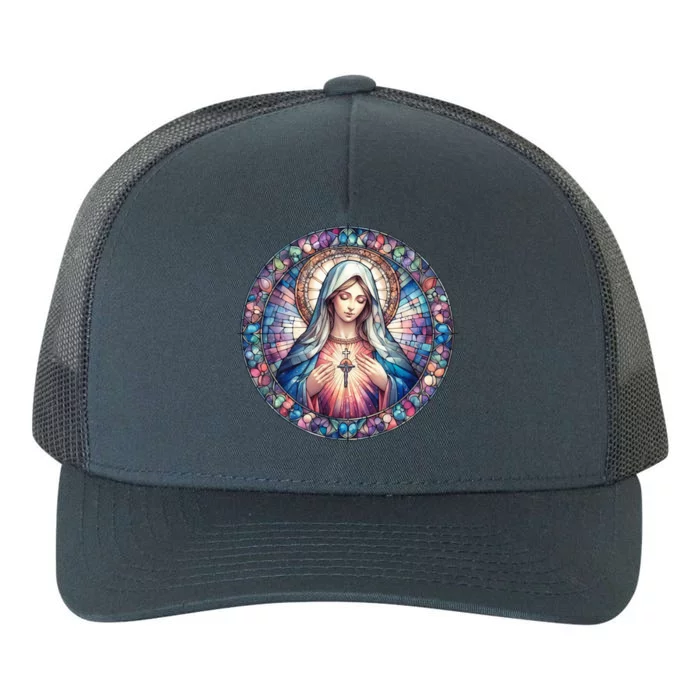 Mother Mary Stained Glass Collection: Heart God Jesus Christ Cross Catholic Yupoong Adult 5-Panel Trucker Hat