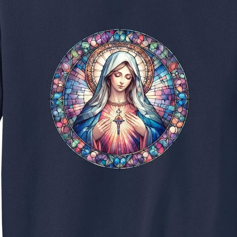 Mother Mary Stained Glass Collection: Heart God Jesus Christ Cross Catholic Sweatshirt