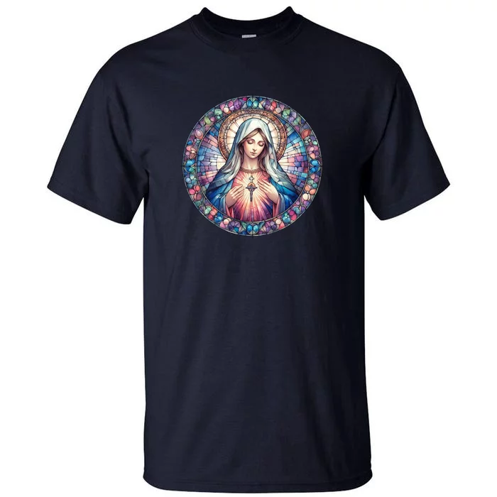 Mother Mary Stained Glass Collection: Heart God Jesus Christ Cross Catholic Tall T-Shirt