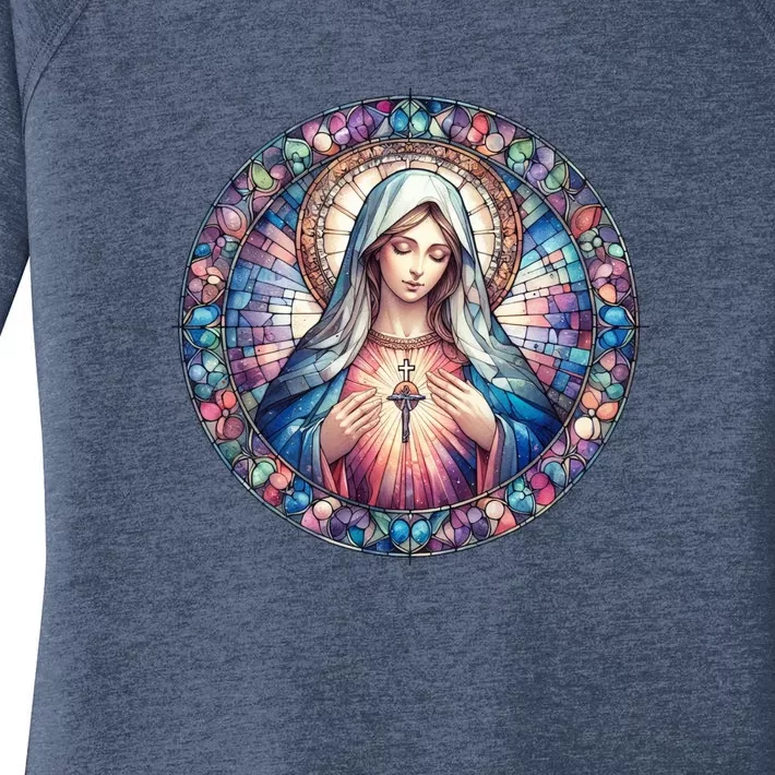 Mother Mary Stained Glass Collection: Heart God Jesus Christ Cross Catholic Women's Perfect Tri Tunic Long Sleeve Shirt