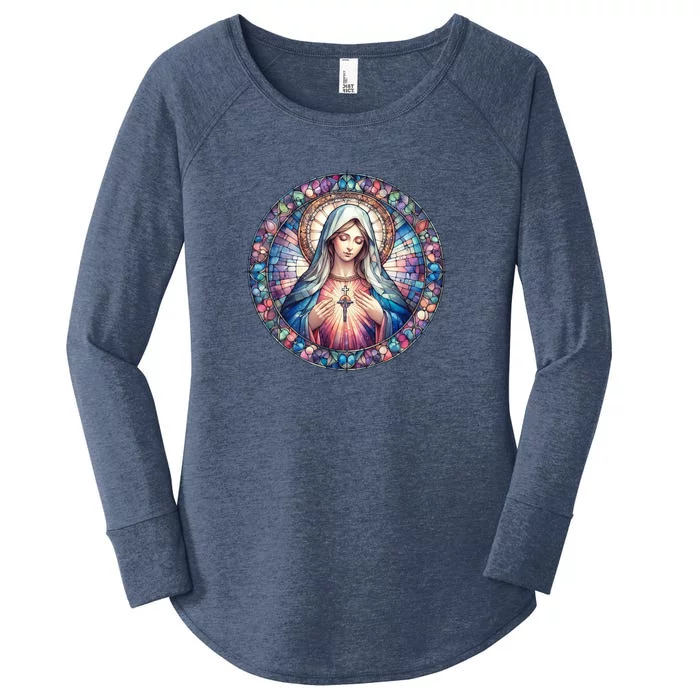 Mother Mary Stained Glass Collection: Heart God Jesus Christ Cross Catholic Women's Perfect Tri Tunic Long Sleeve Shirt