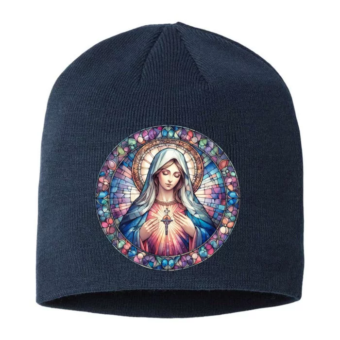 Mother Mary Stained Glass Collection: Heart God Jesus Christ Cross Catholic 8 1/2in Sustainable Knit Beanie