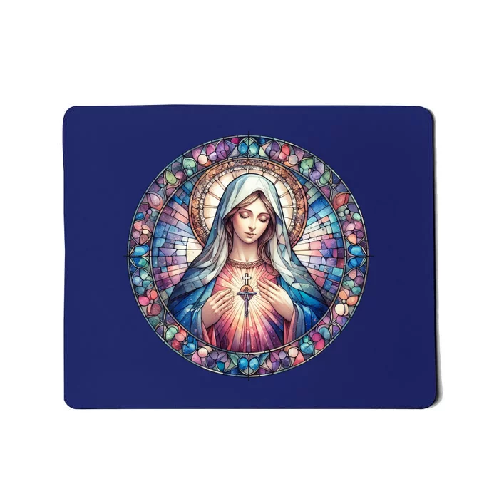 Mother Mary Stained Glass Collection: Heart God Jesus Christ Cross Catholic Mousepad