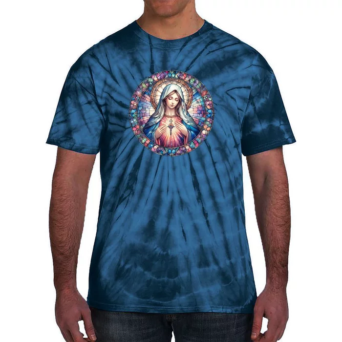 Mother Mary Stained Glass Collection: Heart God Jesus Christ Cross Catholic Tie-Dye T-Shirt