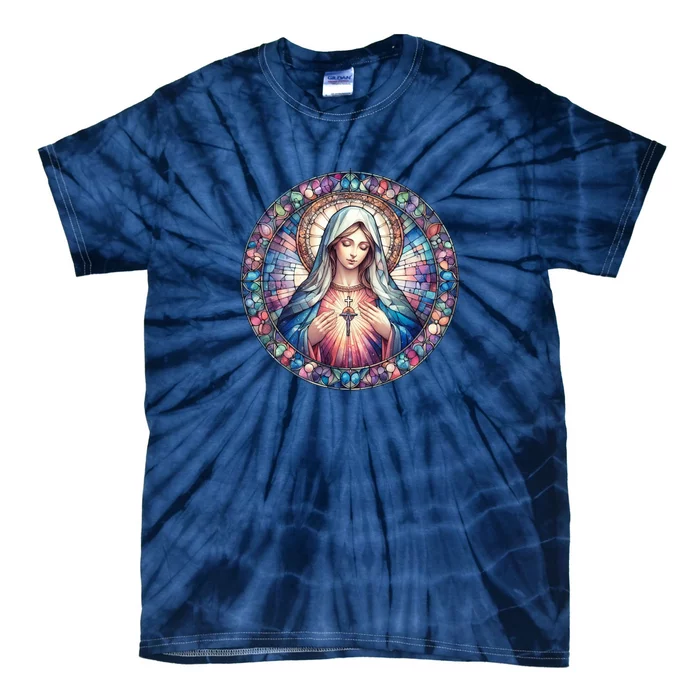 Mother Mary Stained Glass Collection: Heart God Jesus Christ Cross Catholic Tie-Dye T-Shirt