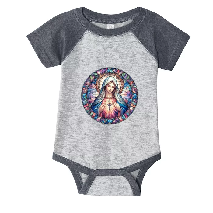 Mother Mary Stained Glass Collection: Heart God Jesus Christ Cross Catholic Infant Baby Jersey Bodysuit