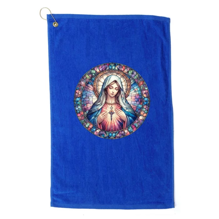 Mother Mary Stained Glass Collection: Heart God Jesus Christ Cross Catholic Platinum Collection Golf Towel