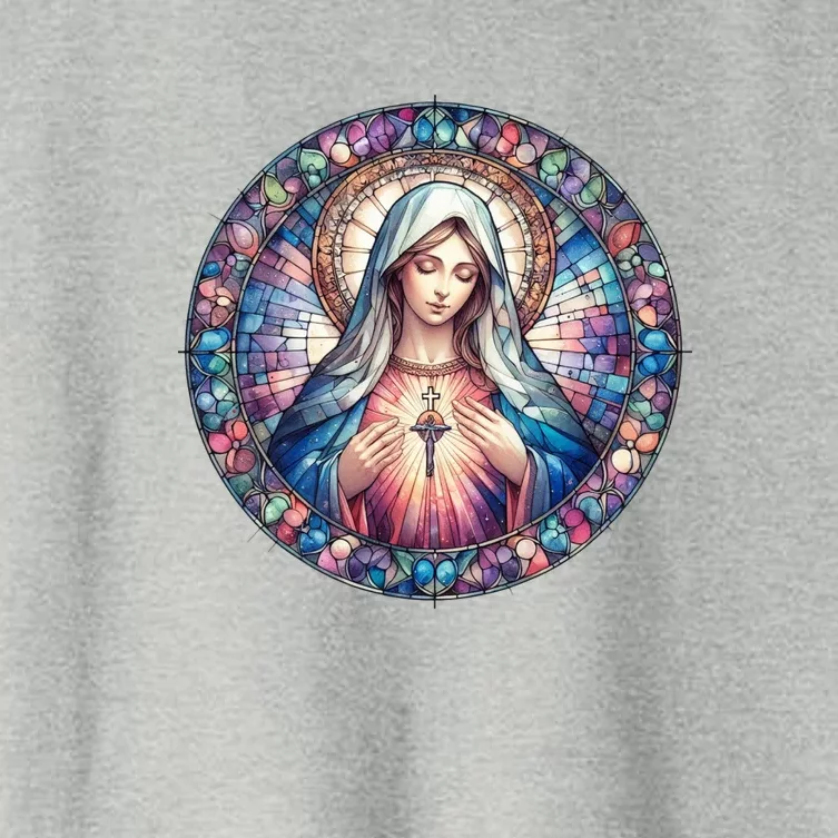 Mother Mary Stained Glass Collection: Heart God Jesus Christ Cross Catholic Women's Crop Top Tee