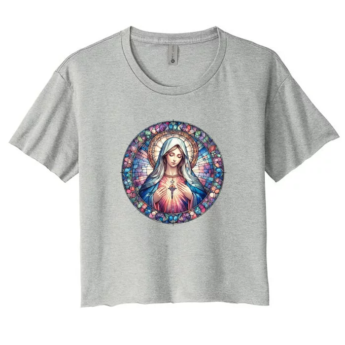 Mother Mary Stained Glass Collection: Heart God Jesus Christ Cross Catholic Women's Crop Top Tee