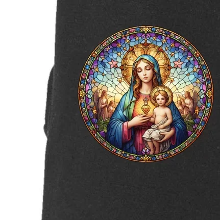 Mother Mary Stained Glass Collection: Sacred Heart Of Mary And Jesus Doggie 3-End Fleece Hoodie